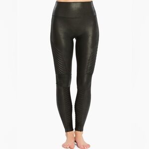 SPANX Faux Leather Black Moto Leggings